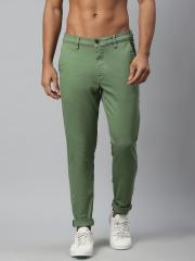 Roadster Men Olive Green Regular Fit Solid Regular Trousers