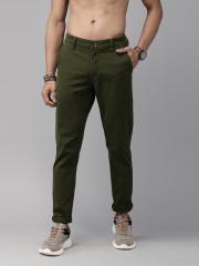 Roadster Men Olive Green Regular Fit Solid Regular Trousers