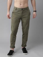 Roadster Men Olive Green Slim Fit Solid Chinos