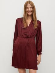 MANGO Women Maroon Solid Wrap Dress