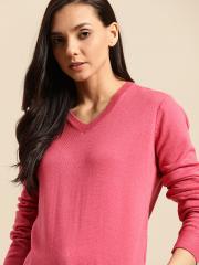 ether Women Pink Solid Acrylic Pullover