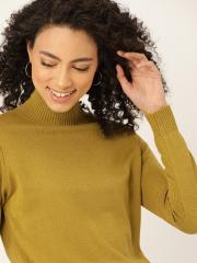 DressBerry Women Olive Green Solid Pullover Sweater