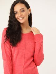 DressBerry Women Coral Red Solid Pullover Sweater