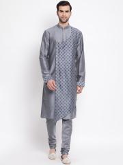 VASTRAMAY Men Grey Woven Design Straight Layered Kurta