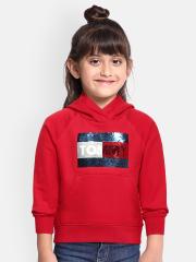 Tommy Hilfiger Girls Red Sequin Hooded Sweatshirt