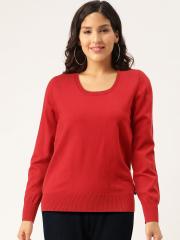 Madame Women Red Solid Pullover Sweater