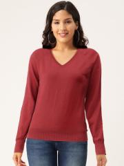 Madame Women Maroon Solid Pullover Sweater