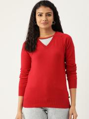 Madame Women Red Solid Pullover Sweater