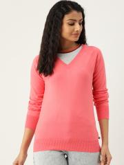 Madame Women Pink Solid Pullover Sweater