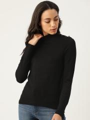 Madame Women Black Solid Pullover Sweater