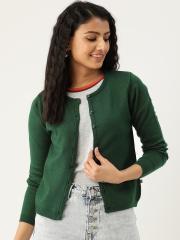 Madame Women Green Solid Cardigan Sweater