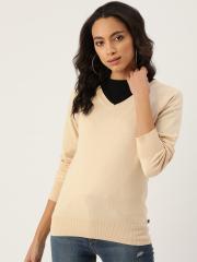 Madame Women Beige Solid Pullover Sweater