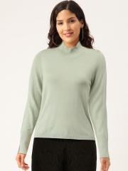 Madame Women Green Solid Pullover Sweater