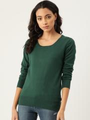 Madame Women Green Solid Pullover Sweater