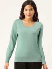 Madame Women Blue Solid Pullover Sweater