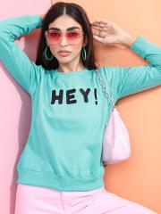 Tokyo Talkies Women Sea Green Printed Sweatshirt