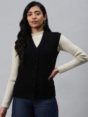 Cayman Women Black Self Design Cardigan