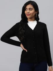 Cayman Women Black Self Design Cardigan