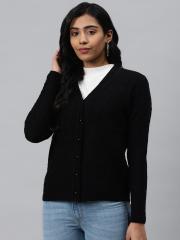 Cayman Women Black Self Design Cardigan