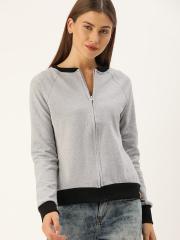 Campus Sutra Women Grey Solid Sweatshirt