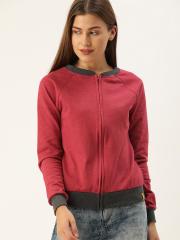 Campus Sutra Women Maroon Solid Sweatshirt