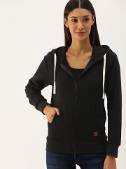 Campus Sutra Women Black Solid Hooded Sweatshirt