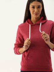 Campus Sutra Women Maroon Solid Hooded Sweatshirt