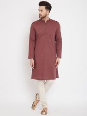 even Men Brown Solid Pathani Kurta