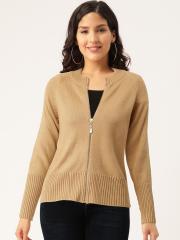 Madame Women Beige Solid Cardigan Sweater