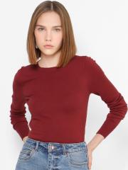 ONLY Women Maroon Solid Pullover Sweater