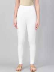 Biba Women Off-White Solid Churidar-Length Leggings