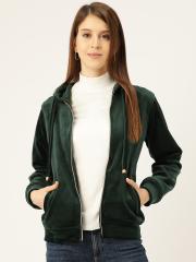 Okane Women Green Solid Tailored Jacket With Velvet Finish