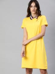 Tommy Hilfiger Women Yellow Solid T-shirt Dress