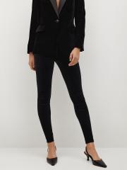 MANGO Women Black Solid Leggings with Velvet Finish