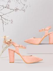 Flat n Heels Women Pink Solid Suede Pumps