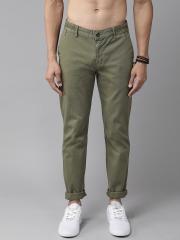 Roadster Men Olive Green Regular Fit Solid Chinos