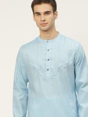 House of Pataudi Men Blue Solid Straight Kurta