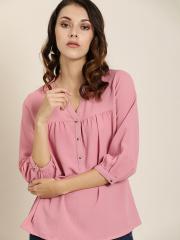 all about you Women Pink Solid Pleated Shirt Style Top