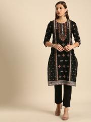 Anouk Women Black Printed Kurta with Trousers