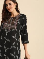 Anouk Women Black Printed Kurta with Trousers