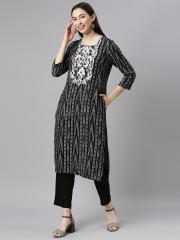 Anouk Women Black Printed Kurta with Trousers