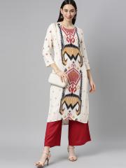 Anouk Women Off White Printed Kurta with Palazzos