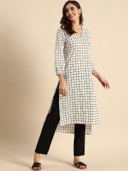 Anouk Women White & Black Checked Kurta