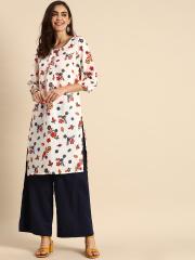 Anouk Women White Floral Printed Kurta