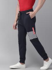 French Connection Men Navy Blue Slim Fit Solid Joggers with Printed Detail