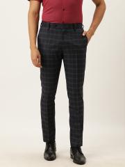 INVICTUS Men Charcoal Grey Checked Slim Fit Formal Trousers