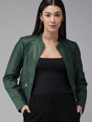 Vero Moda Women Green Solid Biker Jacket