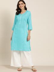 Moda Rapido Women Blue Embroidered Straight Kurta