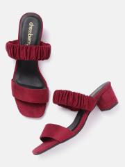 DressBerry Women Maroon Solid Heels with Ruching Detail