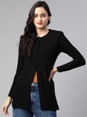 Cayman Women Black Self Design Cardigan